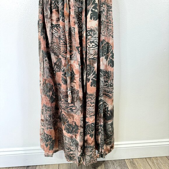 Vintage 80s Maxi Shirt Dress XL Koi Fish Sea Shells Beach Artsy Boho Crinkle - Picture 3 of 11